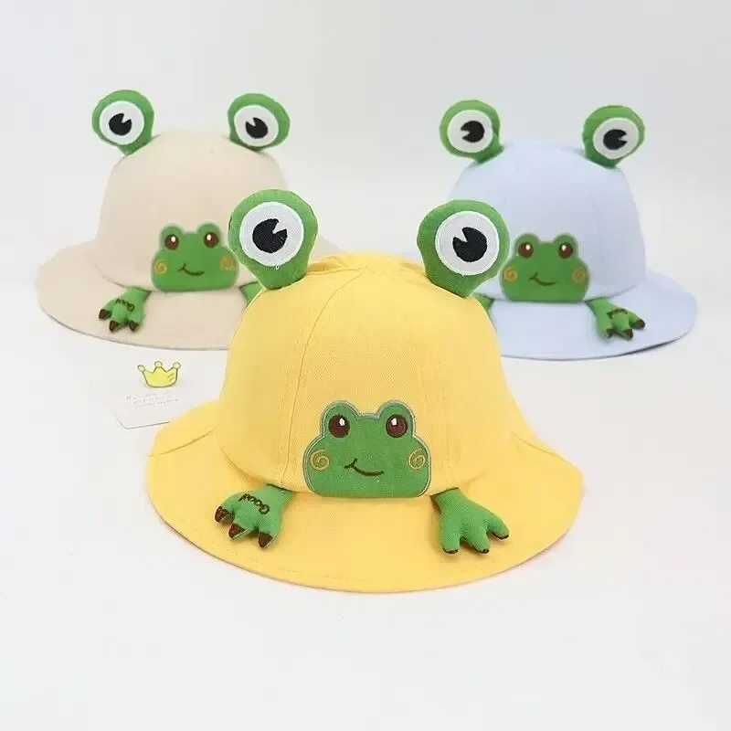 Clearance_Soft Cappello in cotone con motivo rana cartone animato, adatto per neonati e ragazze, cappello da pescatore per lezioni all'aperto, sole
