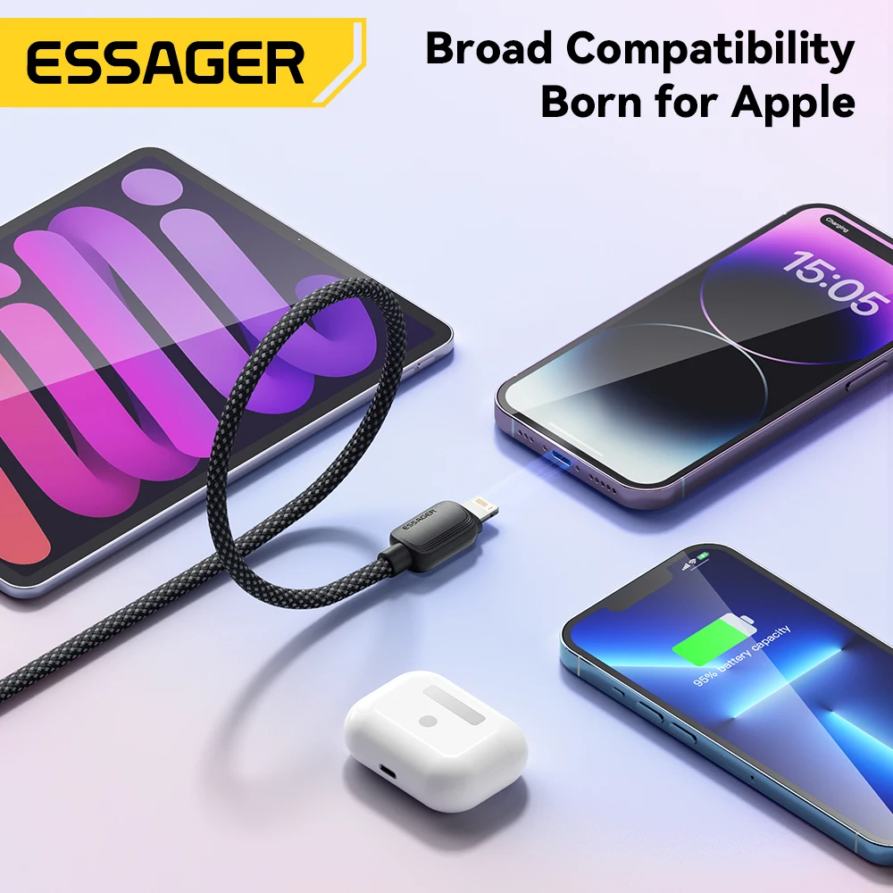 Essager Cable USB tipo C para iPhone 14 13 12 11 Pro Max XS PD 20W cargador rápido USB C a Lightning Cable de 29W para iPad Macbook