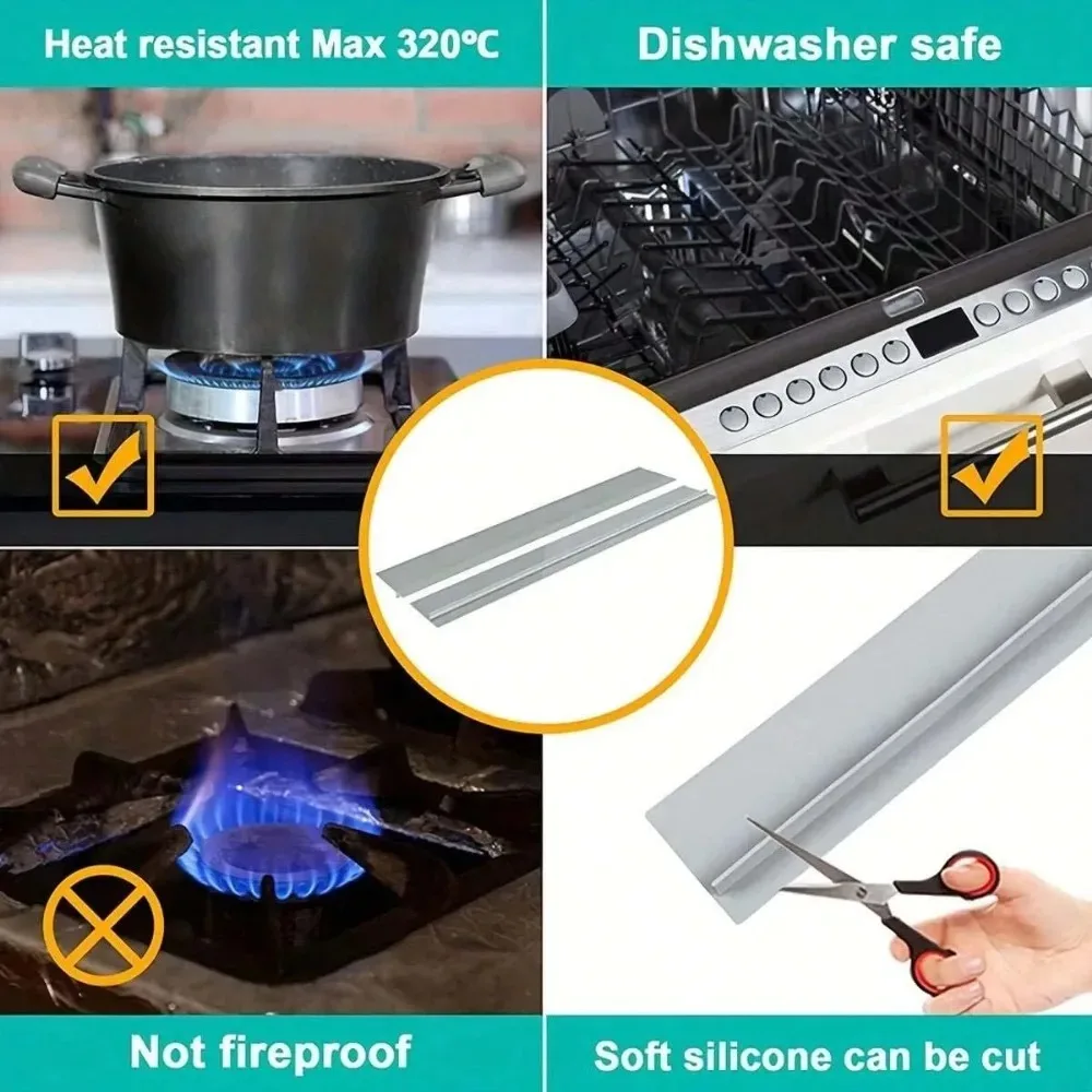 Striscia per spazi vuoti in silicone, striscia sigillante per fornelli a gas da cucina, striscia antimacchia antiolio da cucina, striscia per inserti sigillanti in silicone