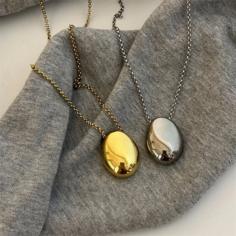 Collar con colgante de gota de agua ovalado geométrico grande de Metal para mujeres y niñas, cadena de suéter de estilo largo de acero inoxidable, regalos de joyería