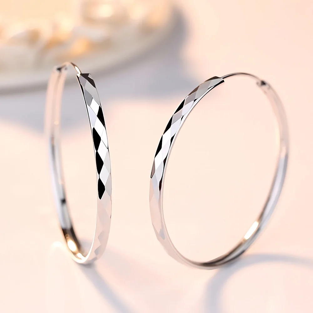 Mỹ 925 Màu Bạc Sang Trọng 5CM Vòng Tròn Lớn Đôi Khuyên Tai Vòng Cho Nữ Quyến Rũ Ban Đầu Thiết Kế Đảng Cưới Trang Sức Quà Tặng