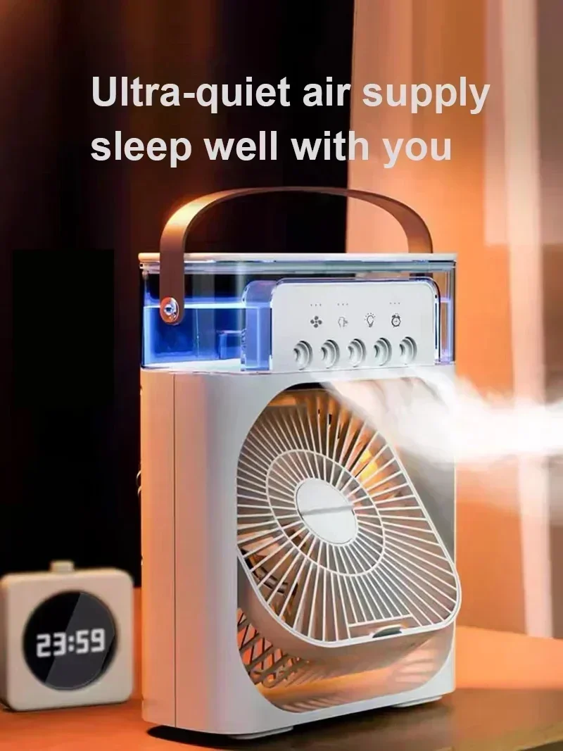 Ventilador 3 en 1, aire acondicionado, Enfriador de aire pequeño para el hogar, luz LED nocturna, humidificador portátil, ventilador de ajuste de aire, ventilador para oficina y hogar, nuevo