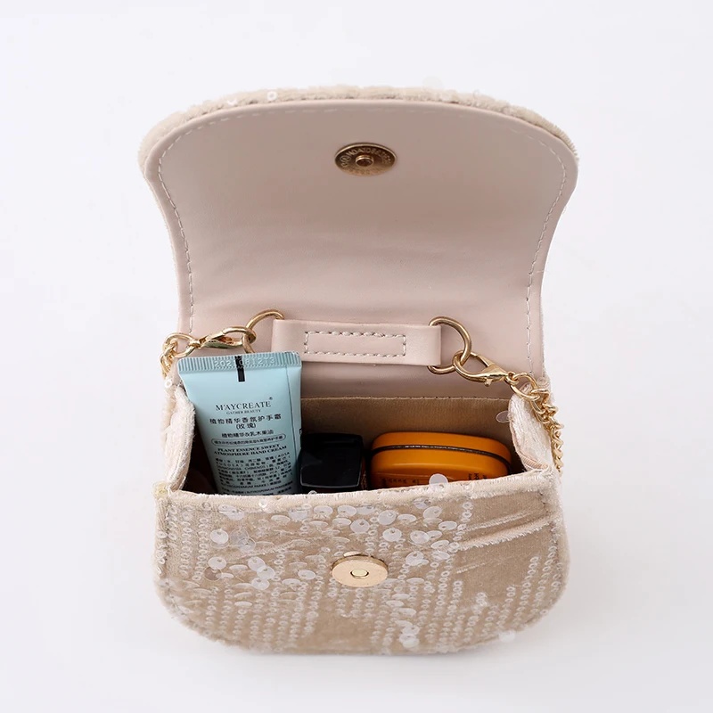 Сумка кросс-боди с пайетками, Минималистичная модная детская сумочка с жемчугом