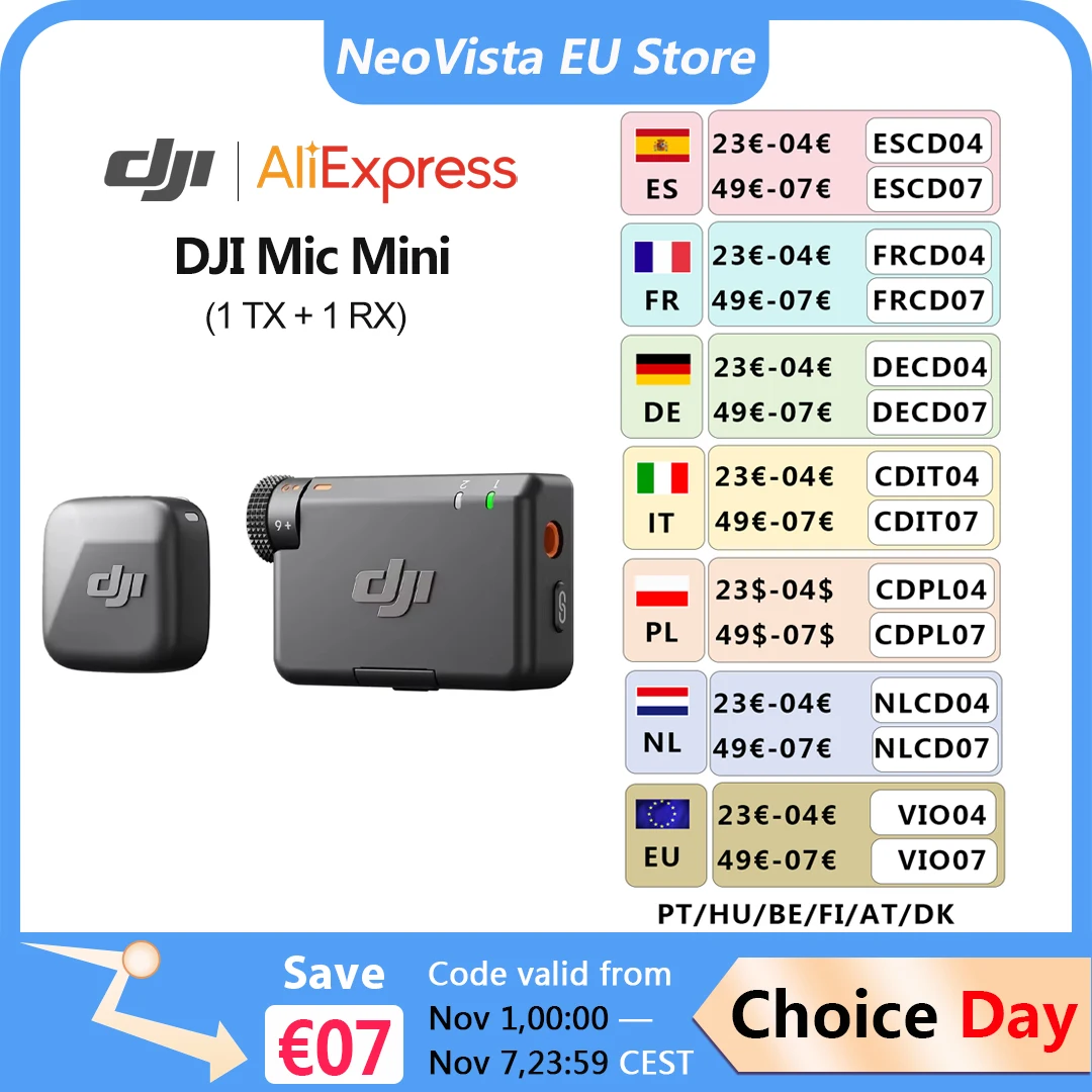Mikrofon bezprzewodowy DJI Mic Mini (1 TX + 1 RX) ultralekki, bogaty w szczegóły dźwięk, automatyczny mikrofon DJI z redukcją szumów Mini