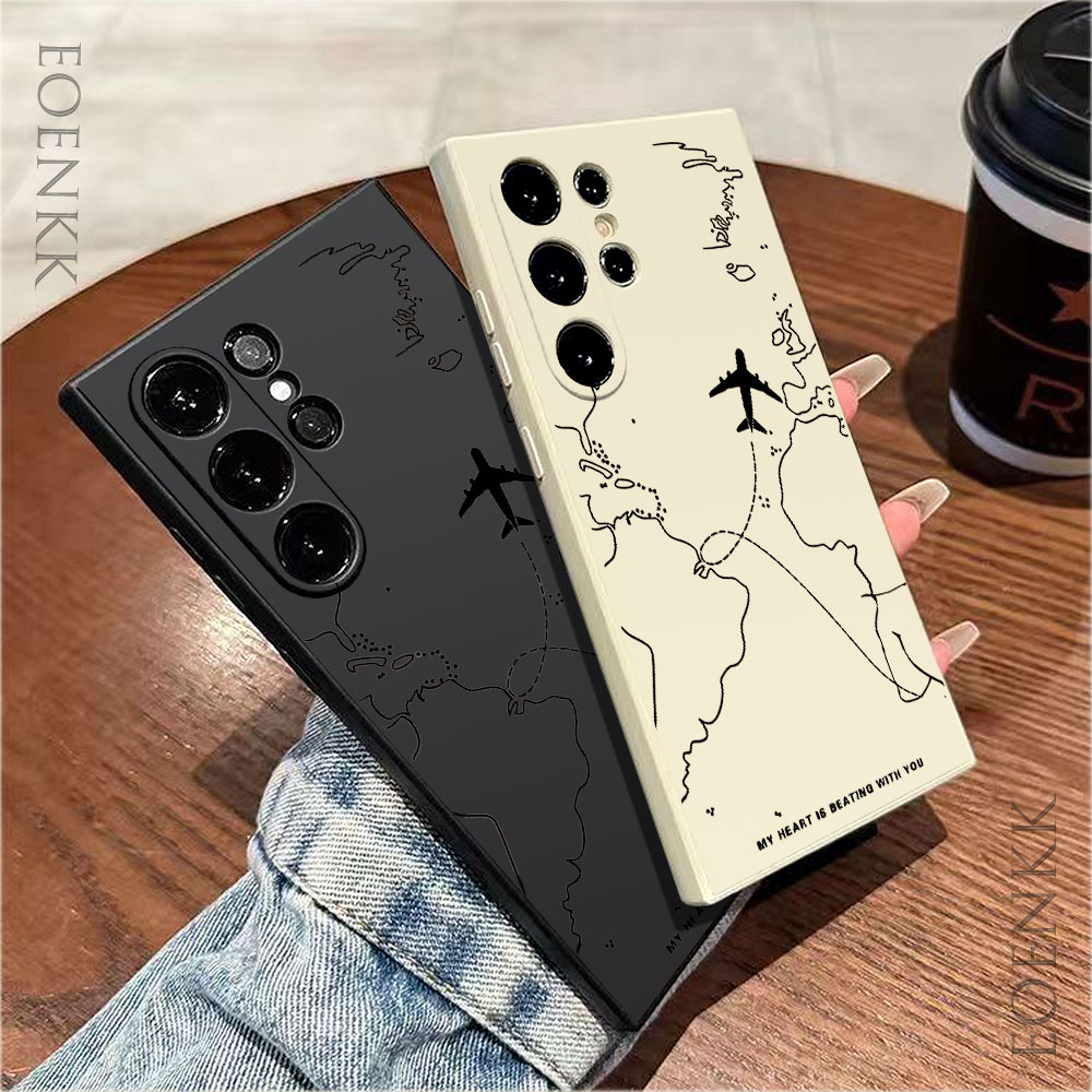 Funda de teléfono de gel de sílice para Samsung Galaxy, S25, S24 Ultra, S23, S22, S21, S20, Ultra FE Plus, Note 10, 20 Lite, ruta de avión