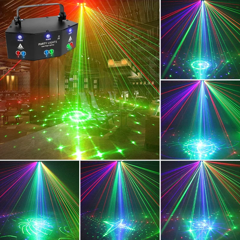 HCWE 9 oczu projektor RGB boże narodzenie laserowe oświetlenie imprezowe pilot oświetlenie klubu nocnego dekoracja DJ Halloween Karaoke dyskoteka kula