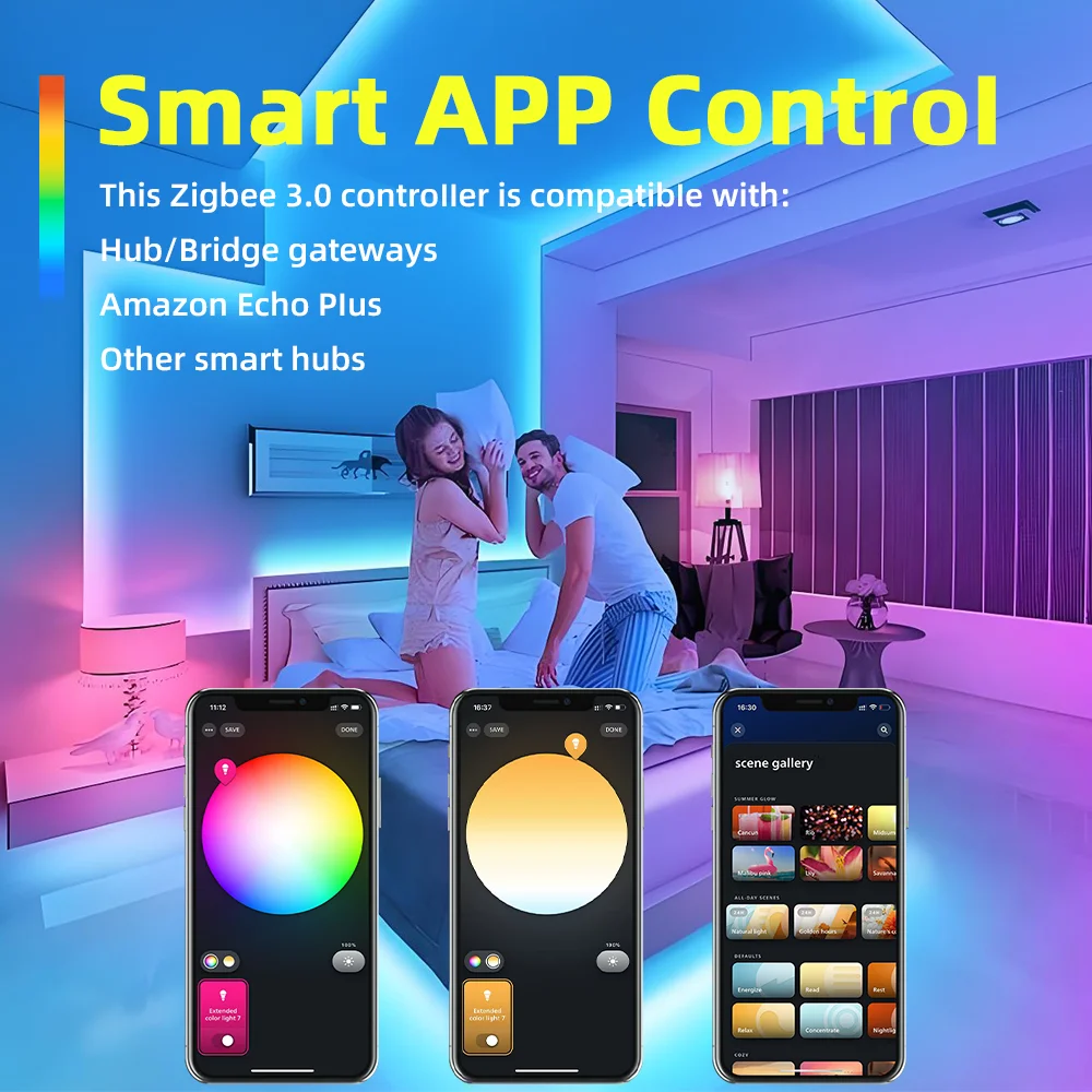 DOMRAEM Zigbee 3.0 Controller per strisce LED 5 in 1 DIMMER CCT RGB RGBW RGBCCT Compatibile con HU*E SmartThings APP Voice 20A Max