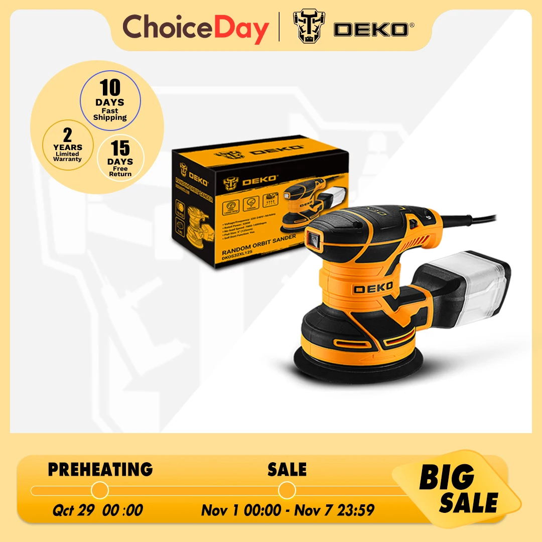 DEKO DKOS32XL125 320W Speed 14000pm Random Orbit Sander  Home DIY Carpenter Strong Dust Collection Polisher