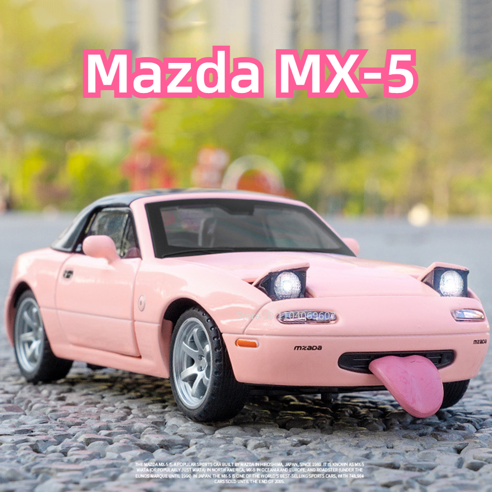 1:32 Mazda MX-5 Model Car Alloy Diecast Toy Sound Light Pull Back 5 Door Opened Rubber Tires Vehicle Toy Gift for Kid Decorative