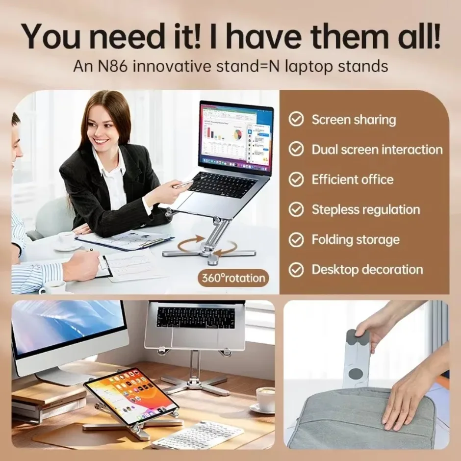 360 Degrees Rotating Desktop Stand Laptop Stand Portable Folding Laptop Stand for Desk Collaborative Work Fits All MacBook