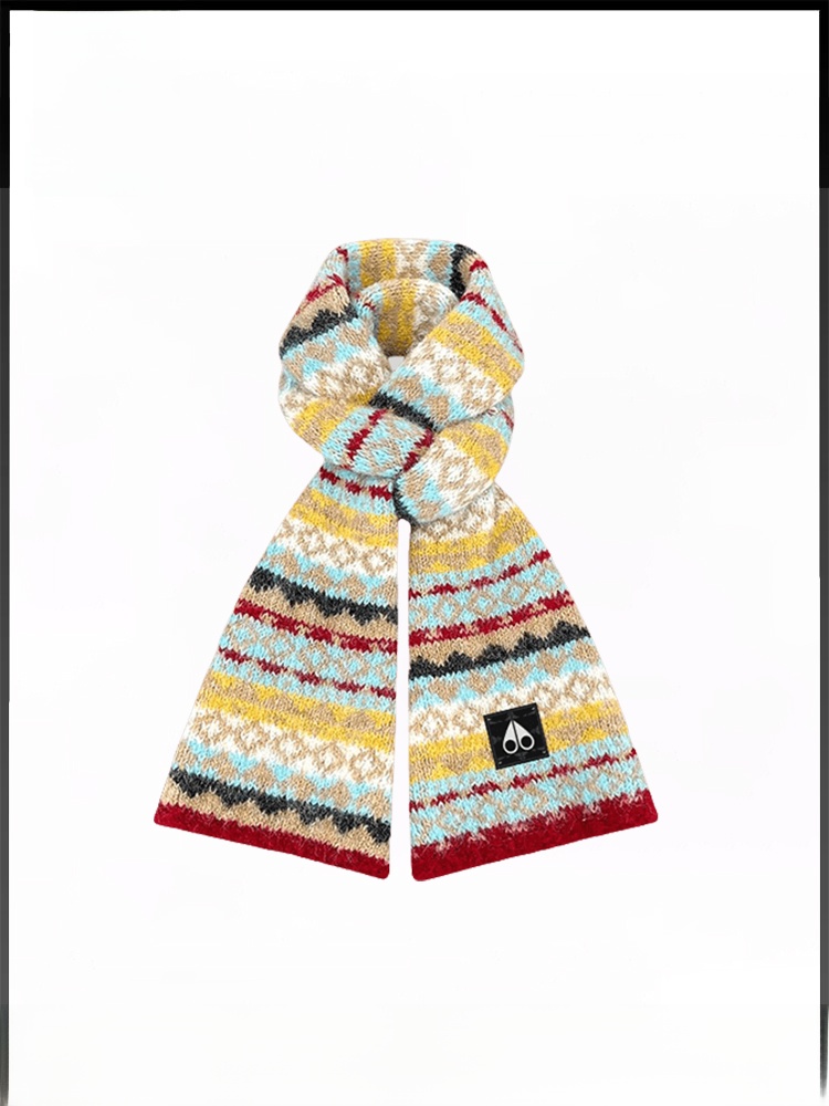 ムースキングシップ 2024 新ヴィンテージ刺繍カラーブロックニットスカーフ女性暖かいカレッジスタイルトレンディなスカーフファッションアクセサリー