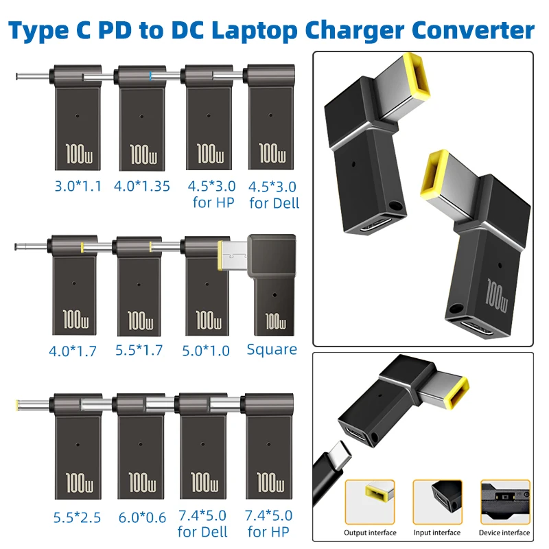 100W USB Type C to Dc Power Jack Connector for Lenovo USB C to Universal Laptop Power Adapter Plug Converter for HP Notebook