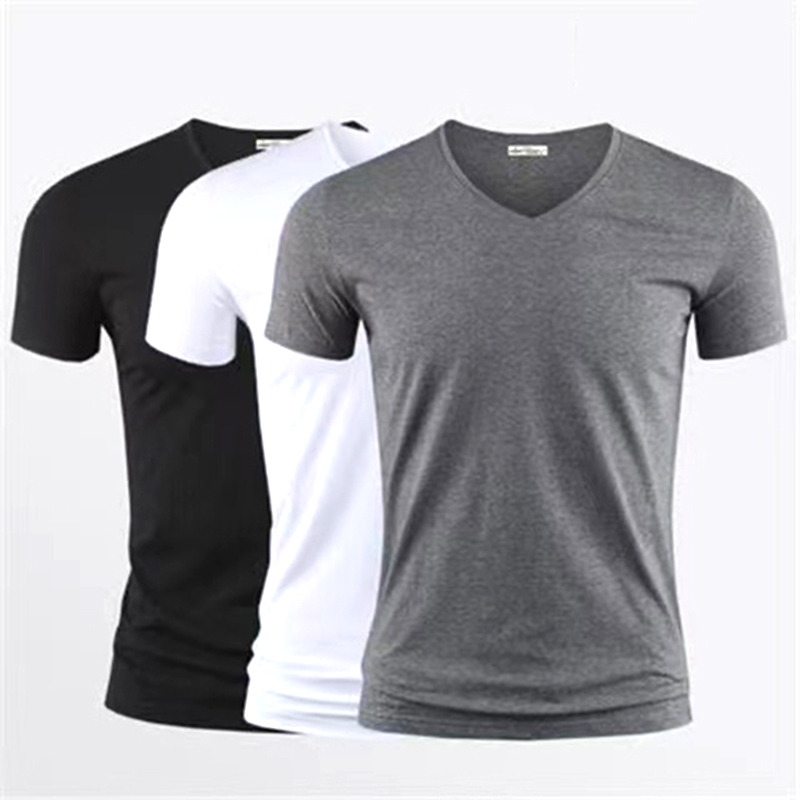 2025 Koszulka męska Pure Color V Kołnierzyk z krótkim rękawem Topy Tees Mężczyźni T-Shirt Czarne rajstopy Mężczyzna T-Shirty Fitness dla mężczyzn Odzież