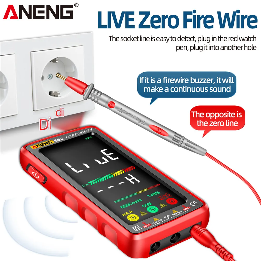 VA Reverse Display Non-contact Multimeter ANENG 682 AC/DC Current Voltage Capacitance Resistance USB Rechargeable NVC Induction