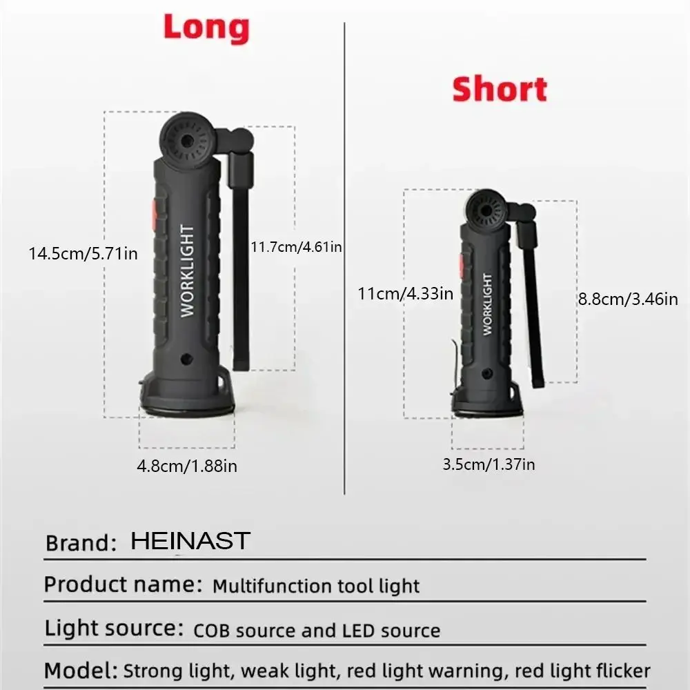 Luz LED de trabajo COB regulable, linterna LED recargable por USB, lámpara de inspección con imán y gancho, linterna con batería de 14500/18650, 1 ud.