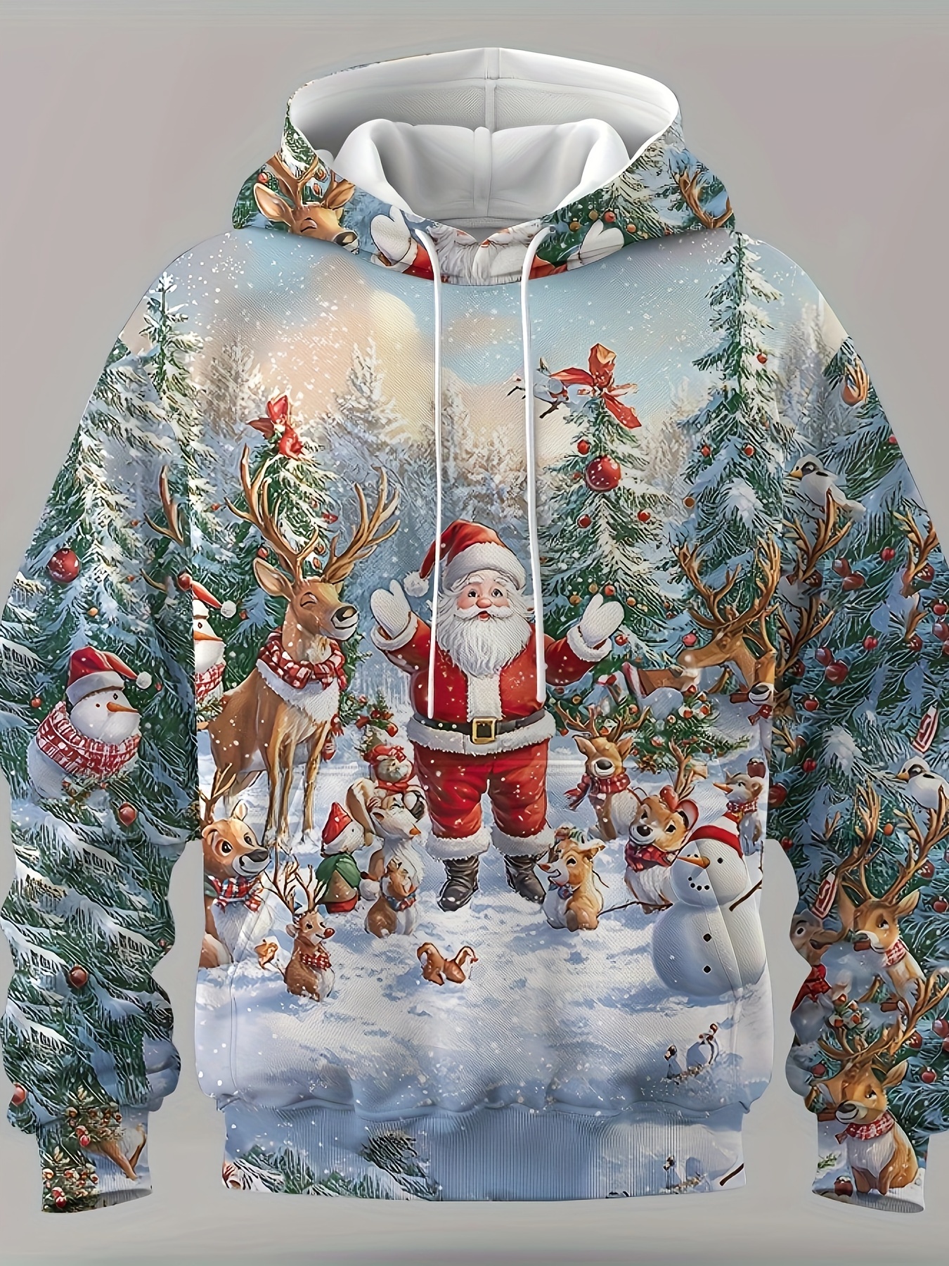 Sudaderas con capucha de Navidad para hombre, sudadera con estampado 3D de Papá Noel, Tops con cordón, ropa deportiva, Tops, ropa informal para hombre