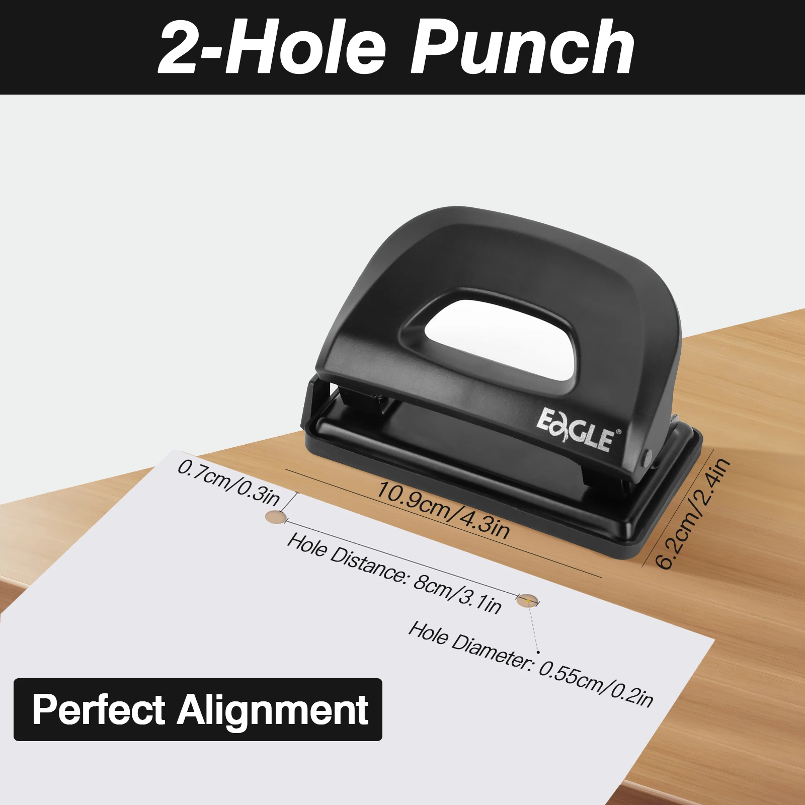 Eagle 2 Holes Paper Puncher，12-Sheet Capacity，With Residue Container，Adjustable Paper Guides，School Office Binding Supplies
