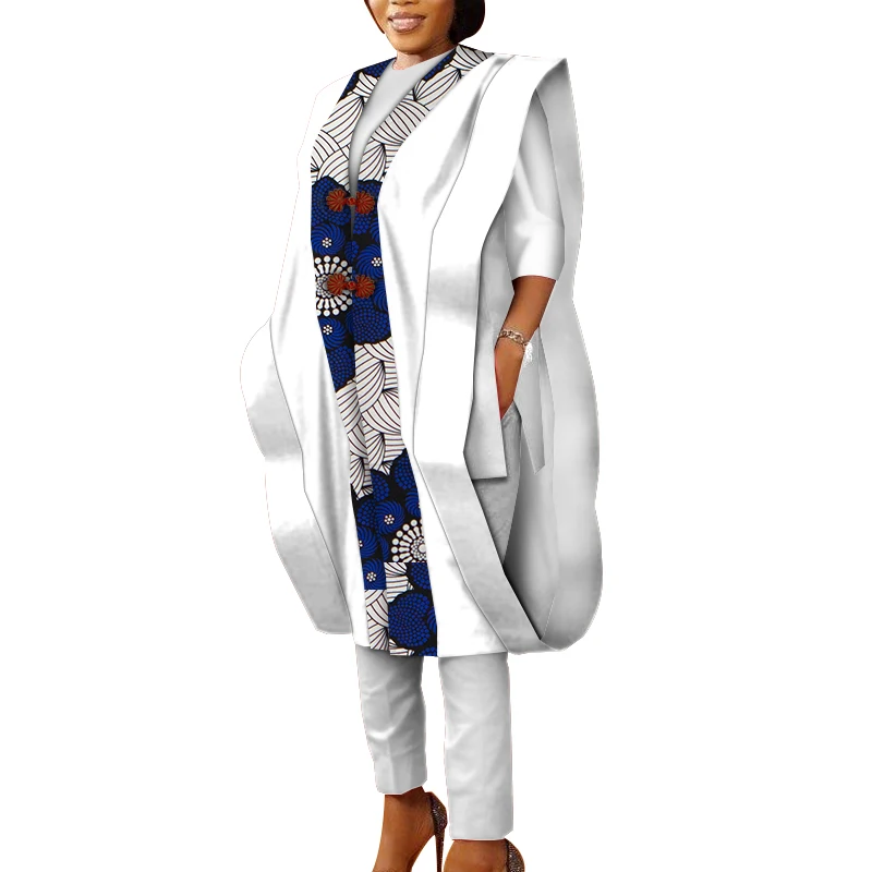 3 pçs conjunto ancara estampas africanas feminino agbada robe topos calça ternos algodão solto dashiki roupas de festa tradicional wy5590