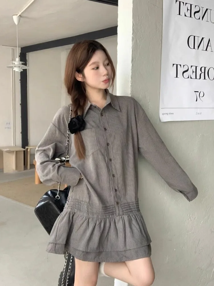 MD-女性用ショートドレス,ストライプのルーズドレス,韓国シリーズ,甘い,小さな子供向け,新しい,初秋