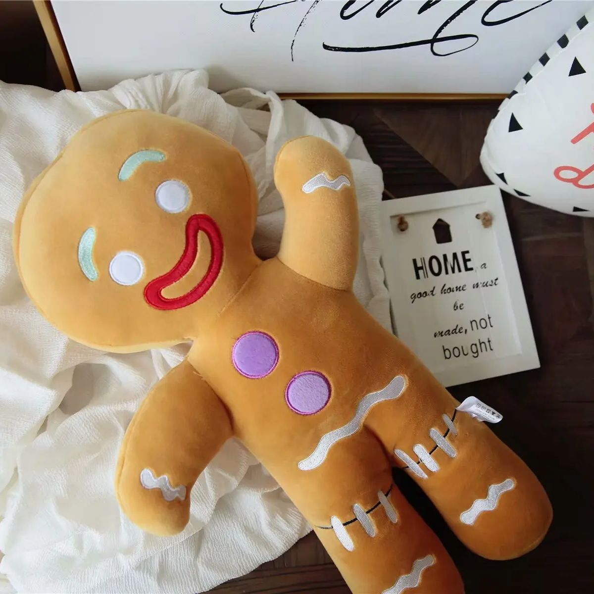 Homem de gengibre brinquedo de pelúcia biscoito peluche pelúcia biscoito macio boneca decoração do quarto presentes aniversário