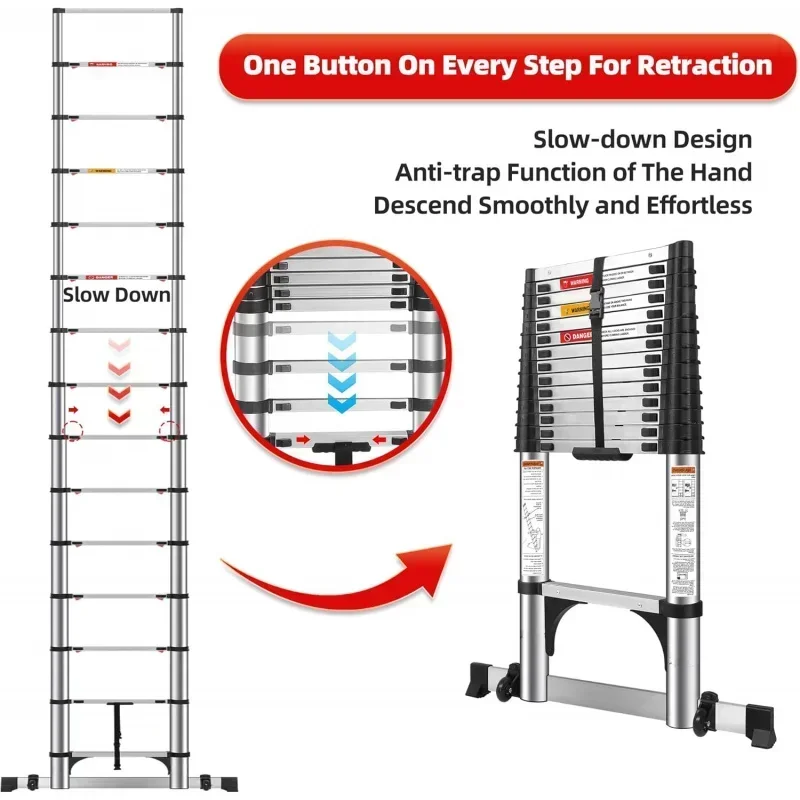 2025 New 16.5 FT Telescoping Ladders Stainless Steel Telescopic Ladder - Multi-Button Retraction Collapsible Ladder For Home,