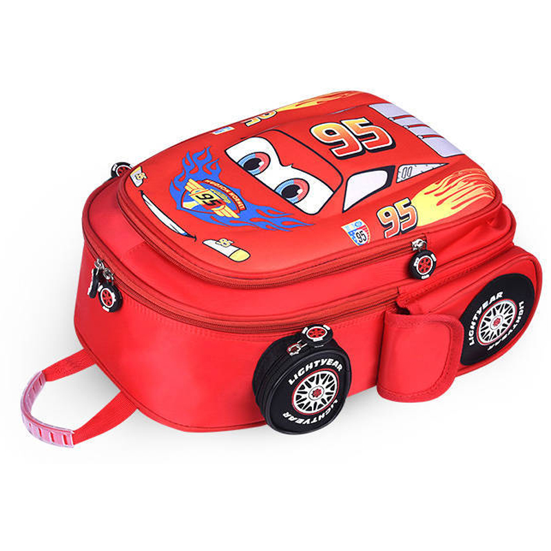 Disney Car Children's Bag Kindergarten Boy's Backpack Lightning Cartoon Multi Pocket Three-dimensional Schoolbag For Kids