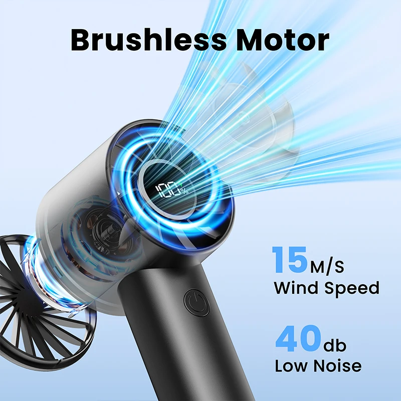 Mini ventilatore portatile, ventilatore portatile con display LED e torcia elettrica, ventola con batteria ricaricabile USB a 3 velocità da 2000 mAh
