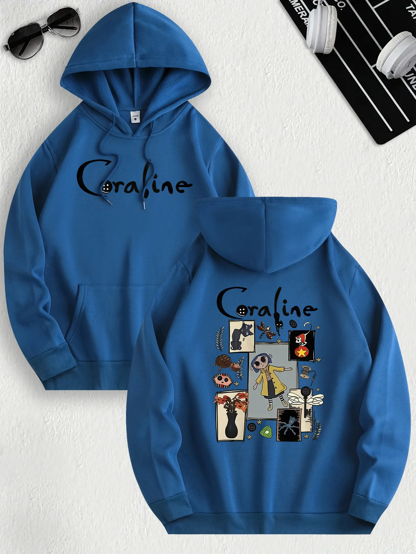 Moletom casual inspirado em Coraline para mulheres, tecido de malha de poliéster, manga comprida, ajuste regular, pulôver com capuz e leve elasticidade
