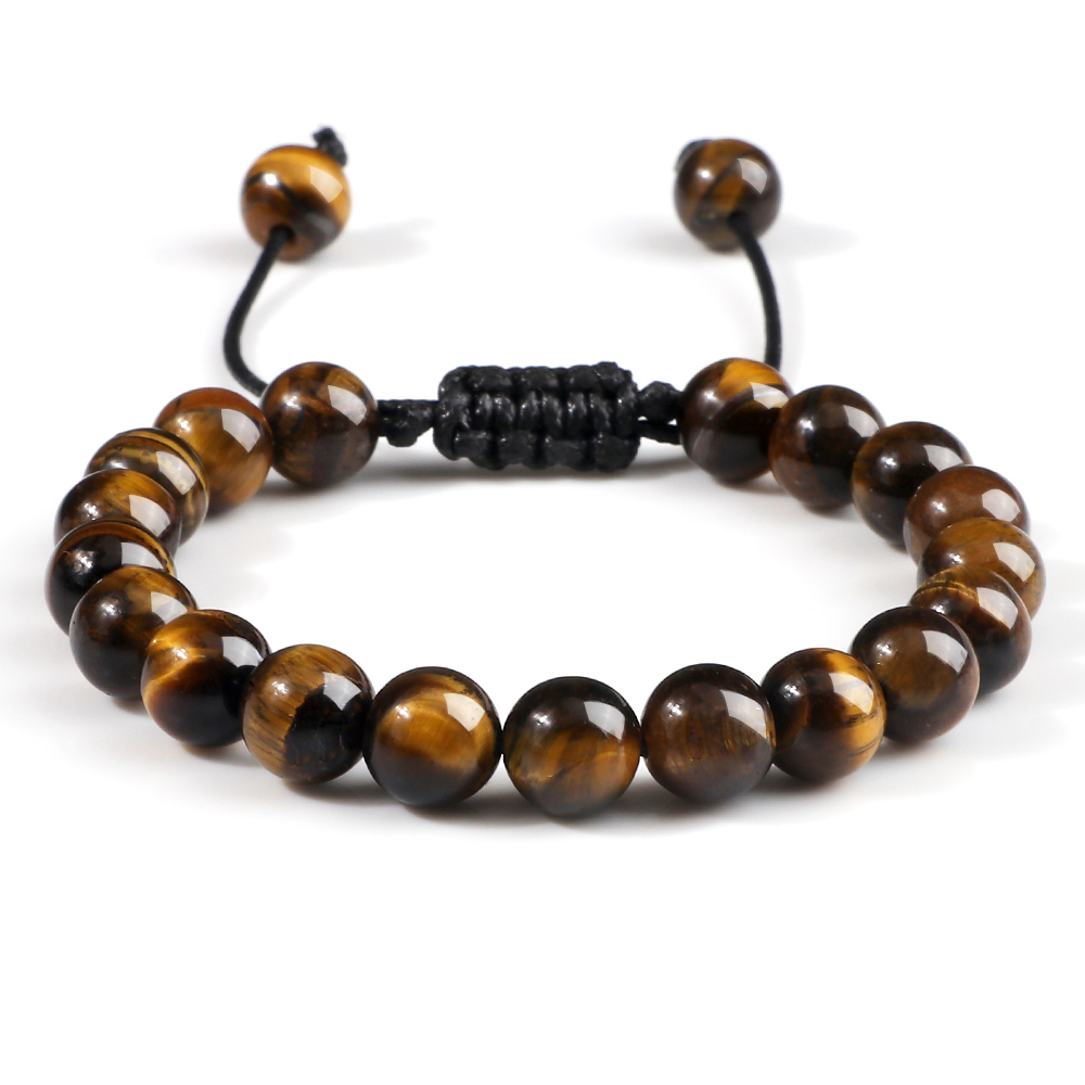Pulsera de cuentas de piedra de ojo de tigre de 8mm, brazaletes de cuerda trenzada ajustables, roca de Lava Natural, pulseras de equilibrio curativo para Yoga para hombres y mujeres
