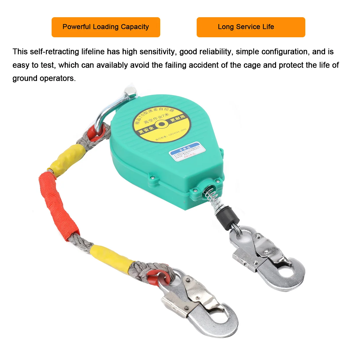 Self Retracting Lifeline 330lbs Fall Arrester Fall Protection with Alloy Steel Hook & Steel Wire Rope 23ft 7m