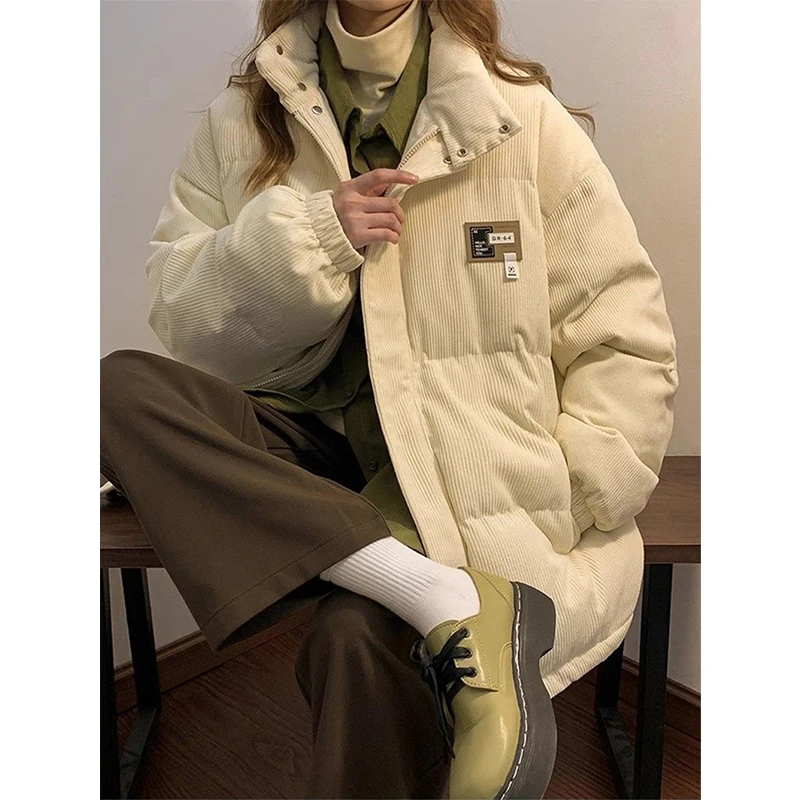 Parkas de veludo extragrande para mulheres, casacos, jaqueta grossa e quente, bolsos coreanos, casacos acolchoados de algodão, streetwear de inverno, novo