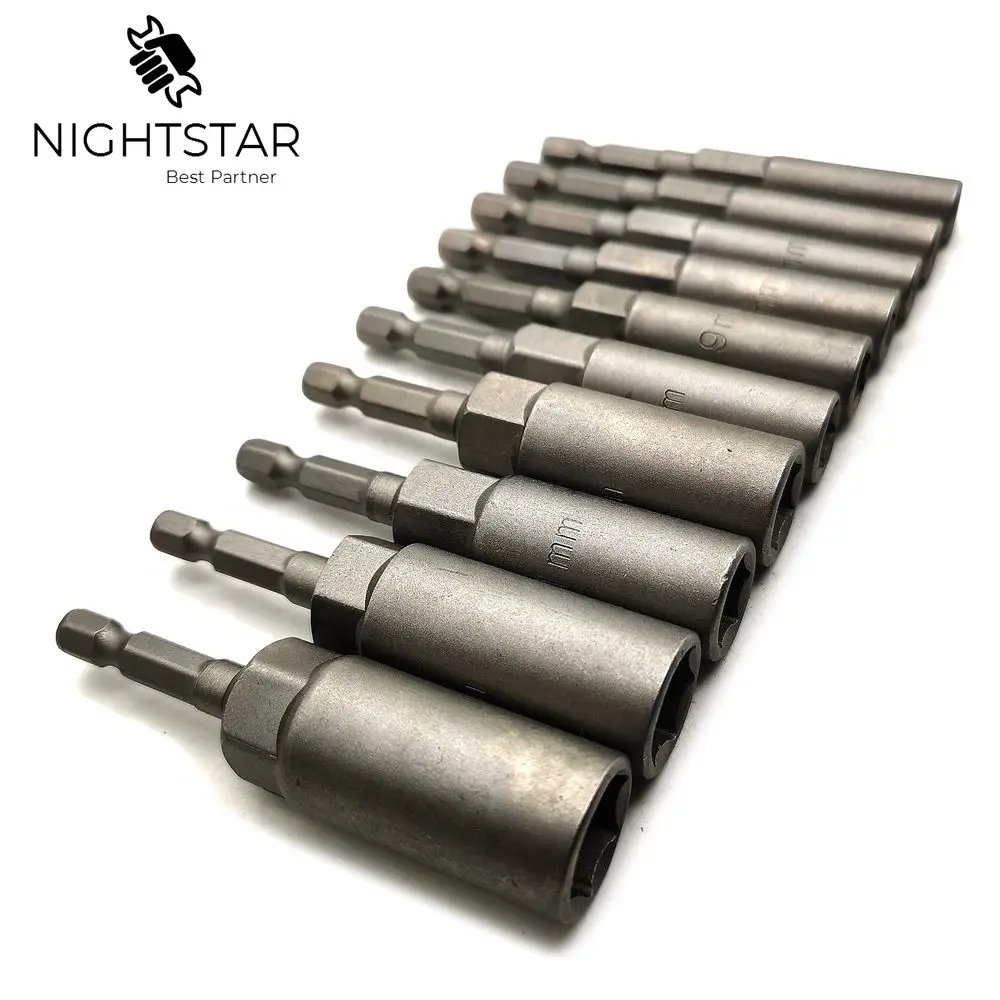 10 Chiếc 80Mm Chiều Dài Điện Công Suất Không Từ Tính Tuốt Nơ Vít Đai Ốc Lái Xe Bộ Tác Động 1/4 "Chuôi Lục Giác Hệ Mét Cờ Lê Ổ Cắm Bit 5.5-14Mm
