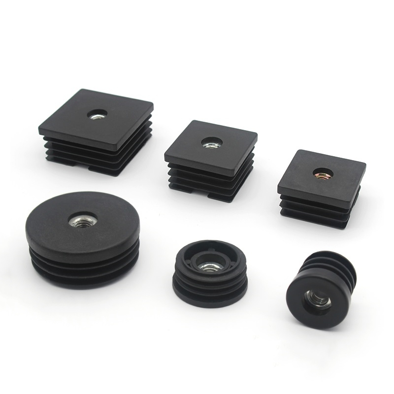 4/10pcs Black Square/Round Blanking End Caps Pipe Tube Plastic 15 16 19 20 25 30 32 38 50mm Inserts With M6 M8 M10 Metal Thread