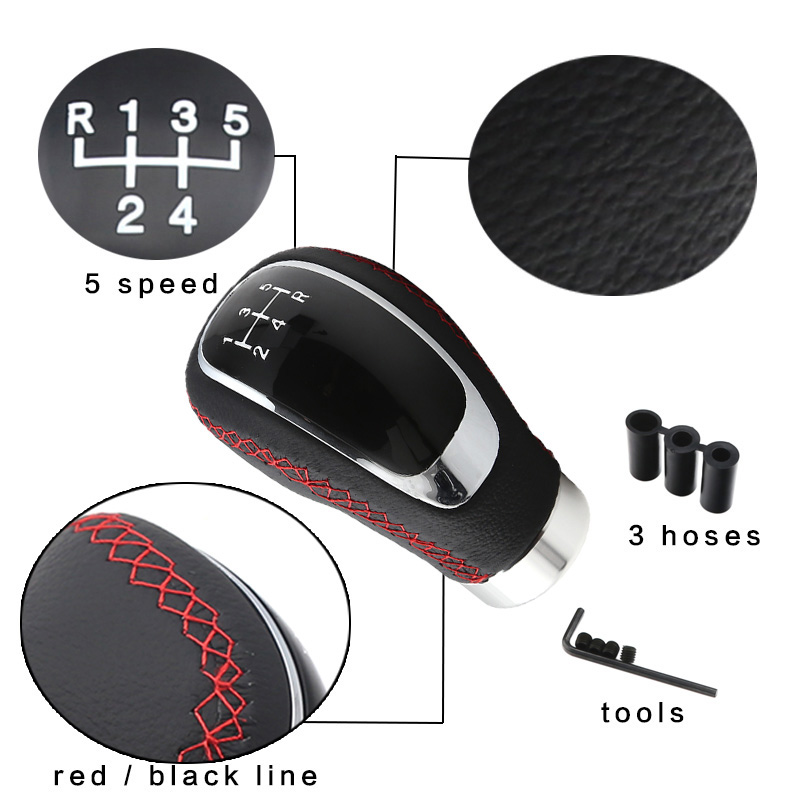 5 スピードレザーレッドステッチギアシフトノブユニバーサル車のギアスティックシフトノブレバーマニュアルトランスミッション M8 M10 M11 M12