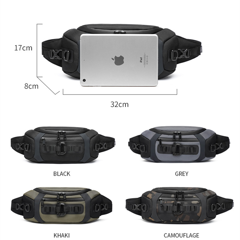 Ozuko cintura saco de moda masculina esportes ao ar livre tático fanny pacote multifuncional à prova dwaterproof água masculino saco peito dos homens crossbody sacos bum