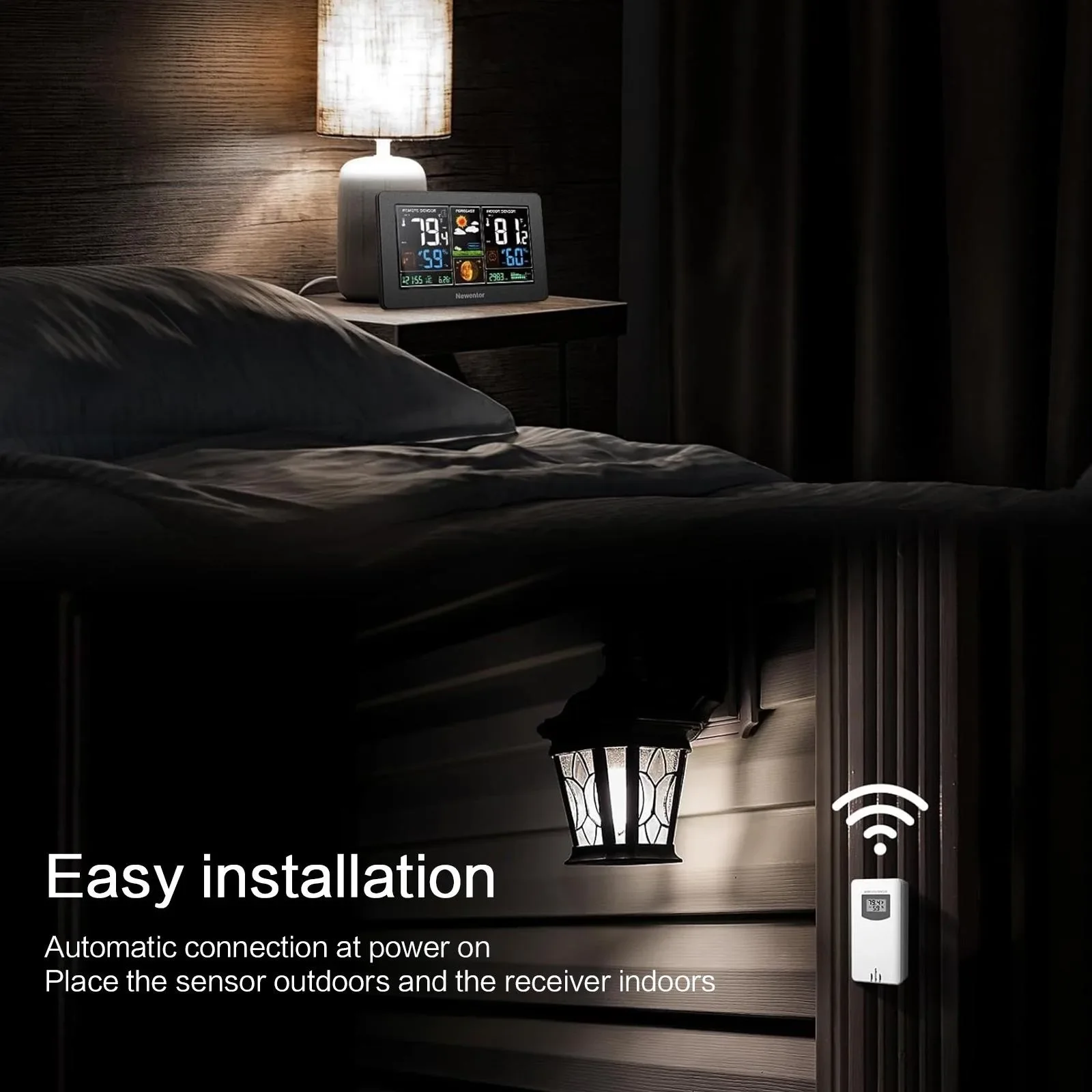 Reloj meteorológico digital en color con sensor inalámbrico para exteriores: monitor de temperatura interior/exterior en tiempo real