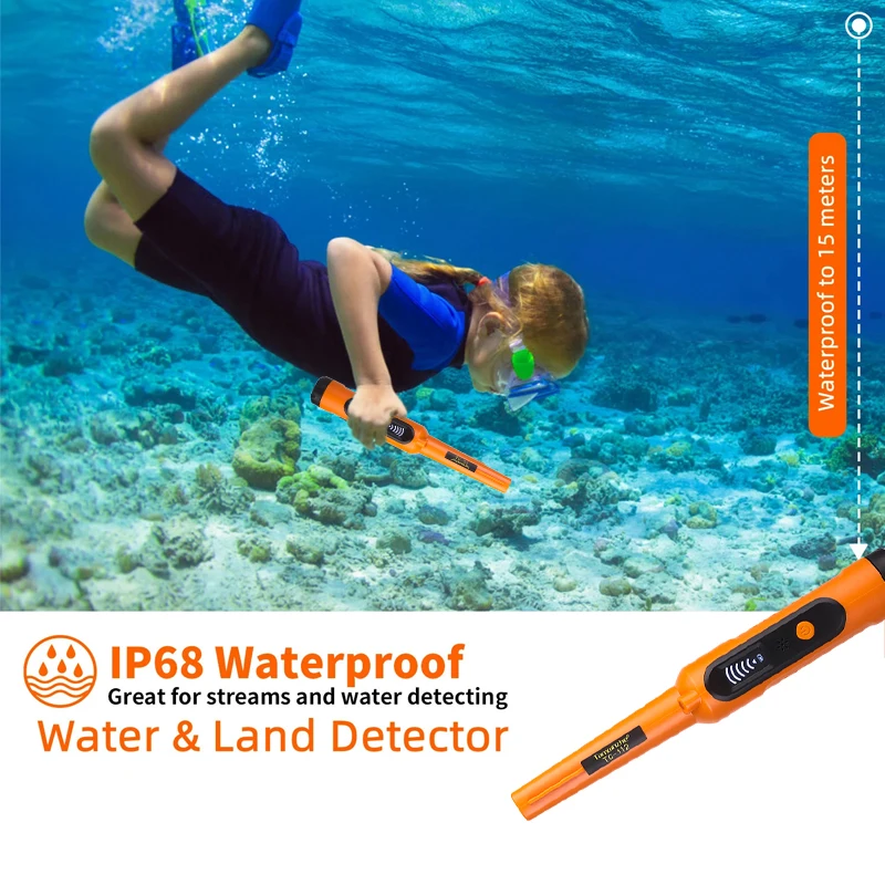 Detector de metais pinpointer à prova d'água ip68 com display lcd, ponteiro de pino subaquático de alta sensibilidade, 3 modos de pinpointe portátil