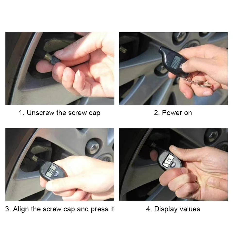 Manometro per pneumatici digitale con Display LCD misuratore di pressione dell'aria per pneumatici per Auto misuratore di sicurezza per pneumatici per moto Auto strumenti di prova per allarme di sicurezza per pneumatici