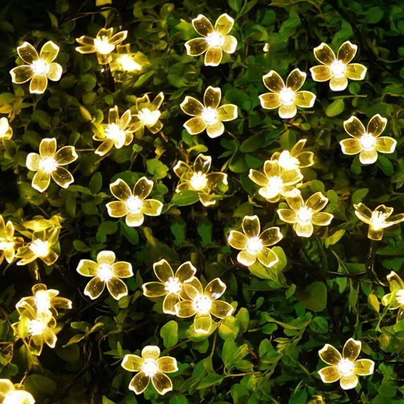 5M 20LED พลังงานแสงอาทิตย์ String ไฟกันน้ํากลางแจ้ง 8 โหมดแบตเตอรี่ดําเนินการเชอร์รี่ดอกไม้ Light Garden Party ตกแต่ง
