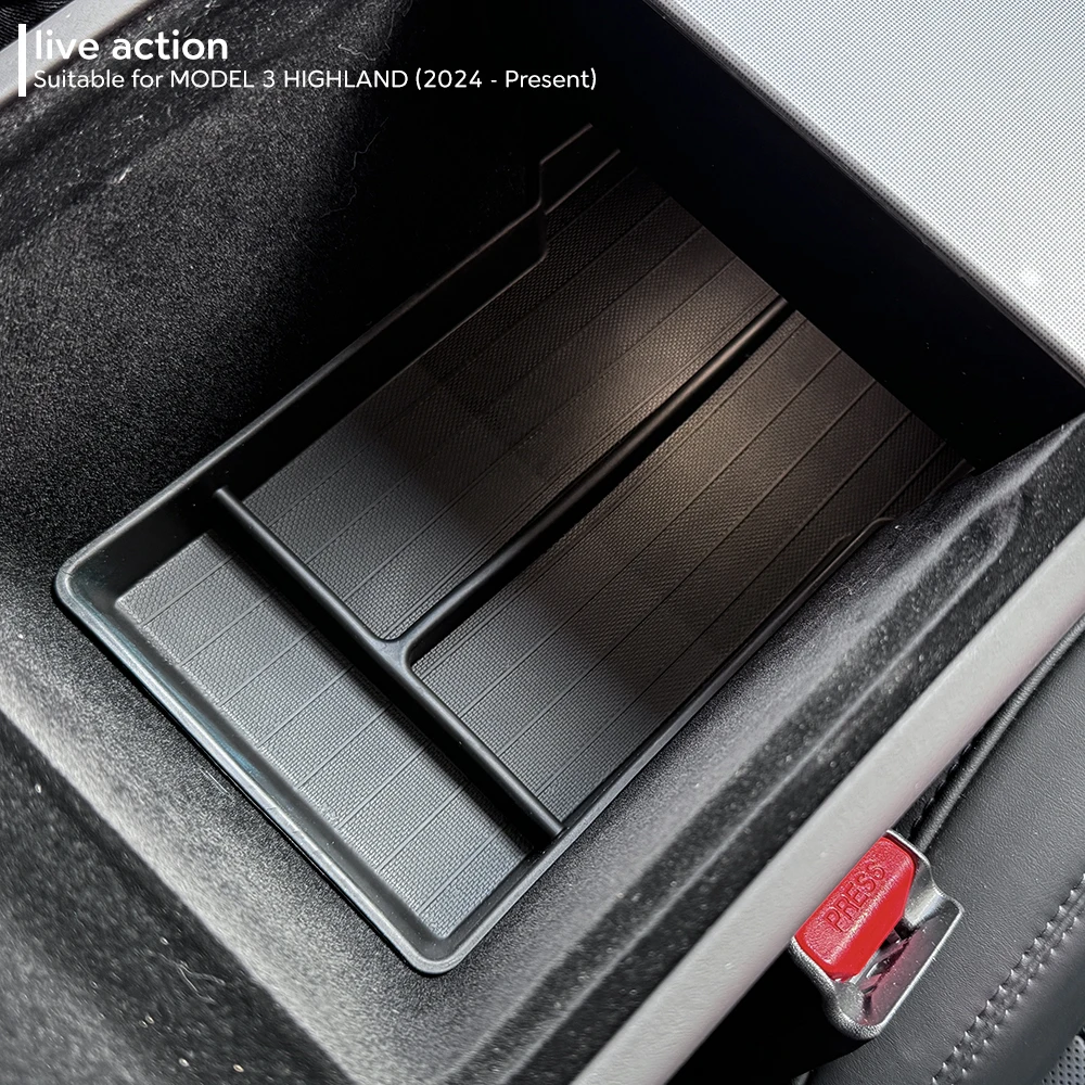 For Tesla Model Y Launch 2025 Model 3 Highland 2024 Center Console Eyeglasses Storage Box Armrest Box Upper&Lower Silicone Pad