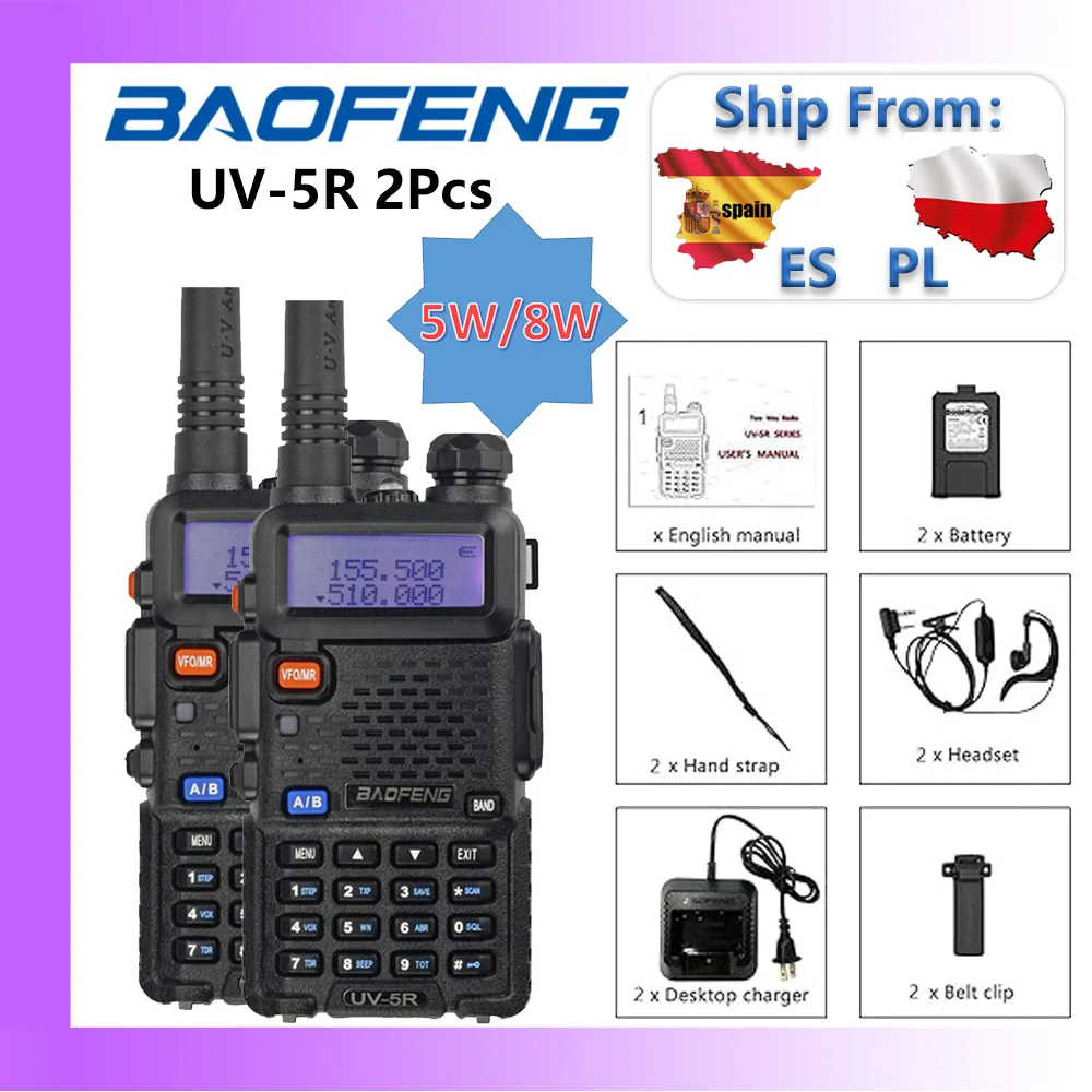 2PCS Baofeng UV-5R 5W/8W Walkie Talkie Long Range Walkie Talkie FM Handliche Transceiver Tragbare ham Radio Walkie Talkie