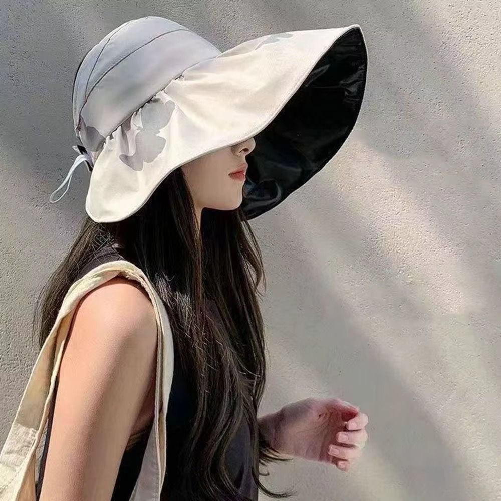 UV Protection Large Visor Sun Hat Foldable Empty Top Summer Sun Cap Wide Brim Korean Style Sunscreen Bucket Hat Ladies