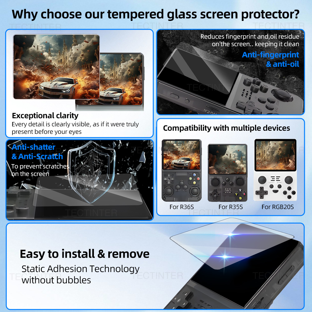 Glass+Bag for R36S/R35S Handheld Screen Protector Tempered Glass Protective Film & Portable Storage Case for R36S Accessories