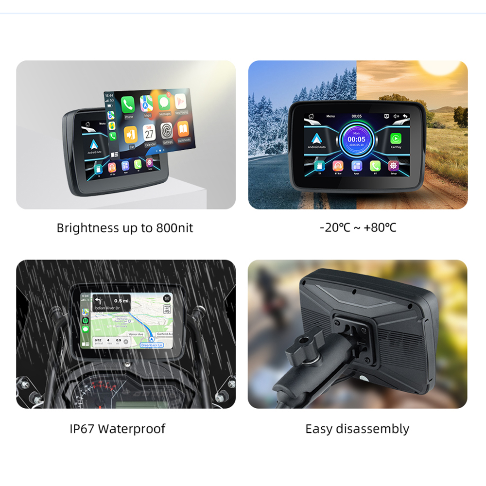 EKIY MTC-10 Wireless CarPlay Moto Android Auto 5 "Portabile Digitale Moto Cruscotto Navigazione GPS Display Monitor Schermo