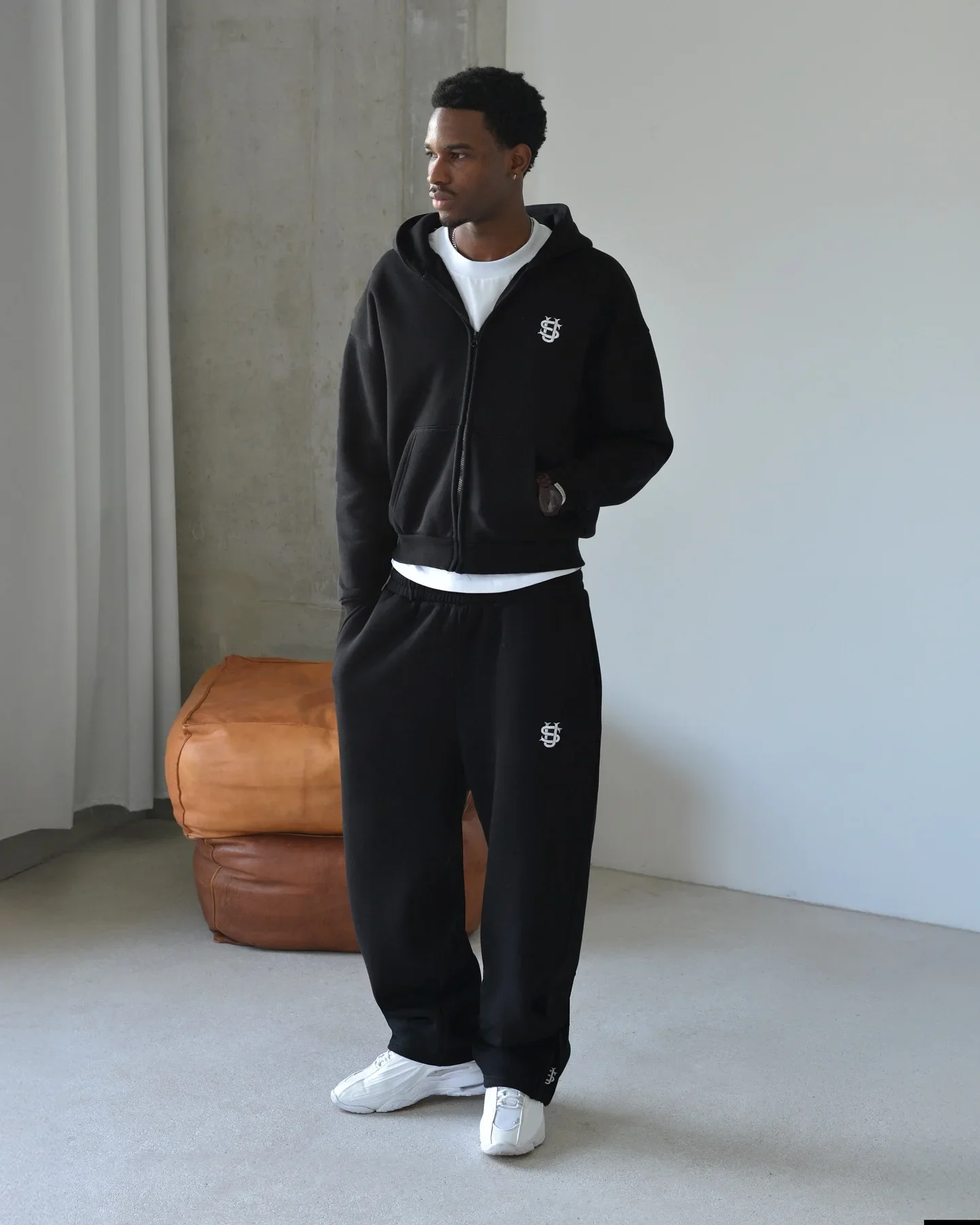 Gestickte Jogginghose, zweiteiliges Set, Y2K-Kleidung, Herren-Hip-Hop, übergroße Jogginghose, lässiger Reißverschluss-Hoodie