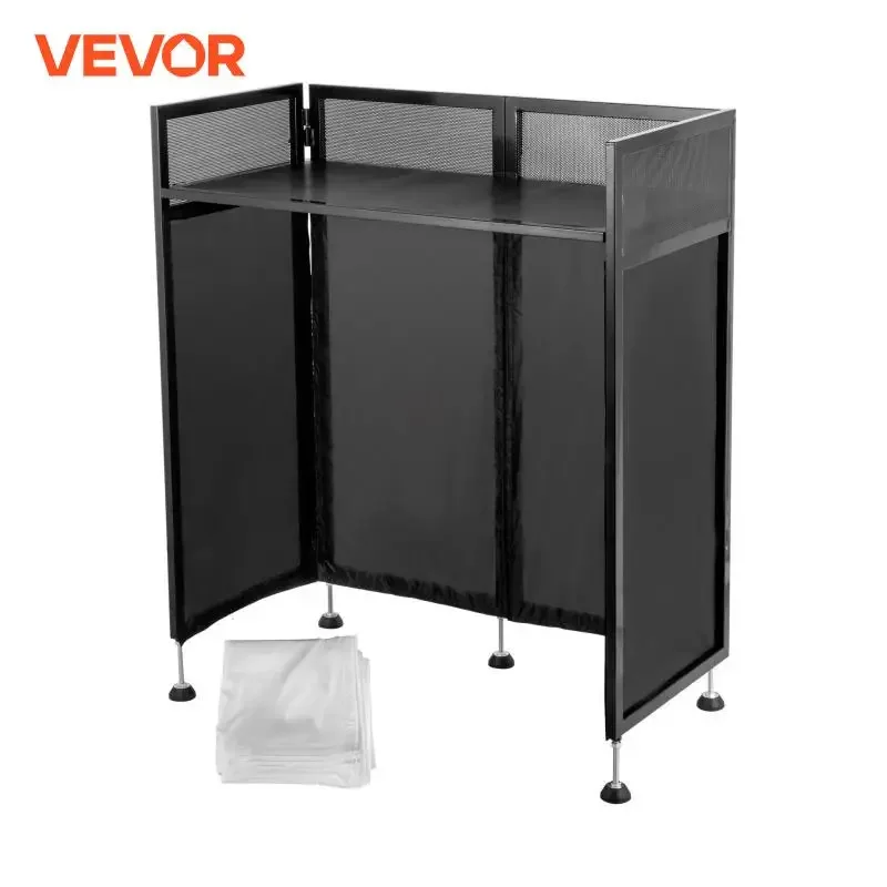 VEVOR DJ Event Facade Booth Black Scrim Metal Frame Booth 20" x 40" Flat Table Top Adjustable DJ Movable Facade Foldable Cover