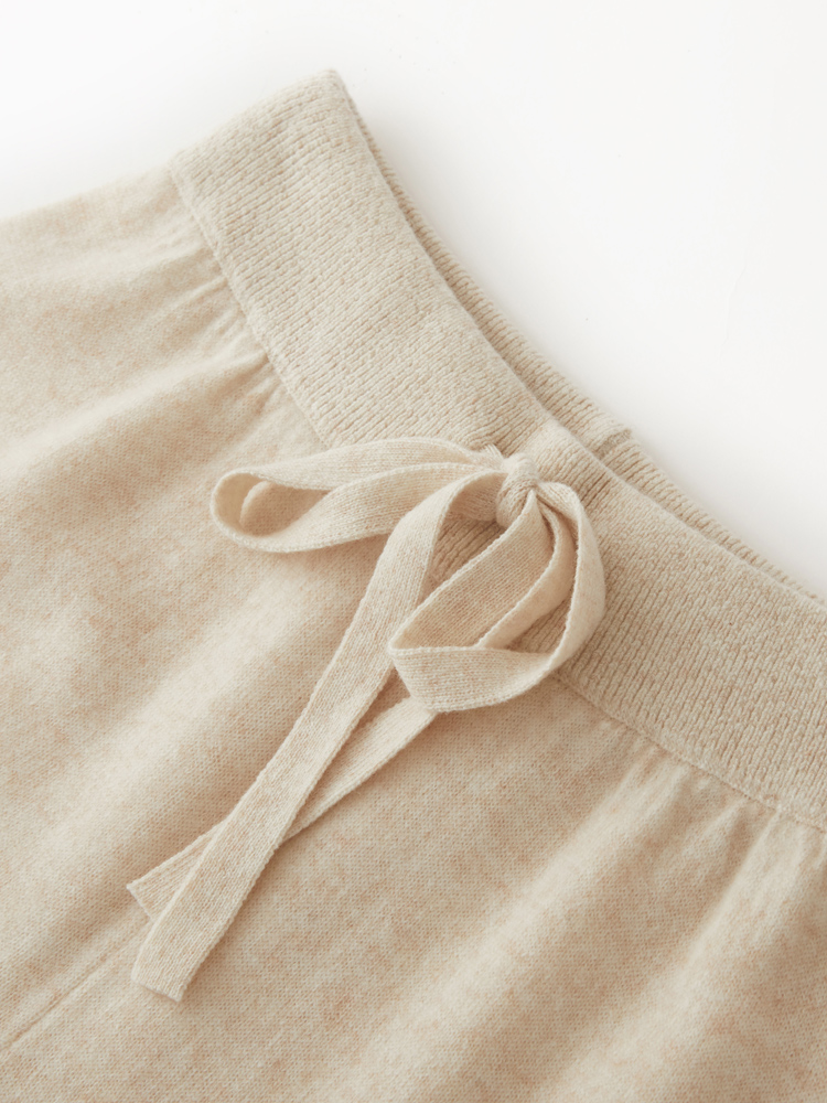 2025New Women100%Merino Wool Knitted Wide Leg Pants Autumn Winter Basic Soft Warm Cashmere Knit Trousers Casual Drawstring Style