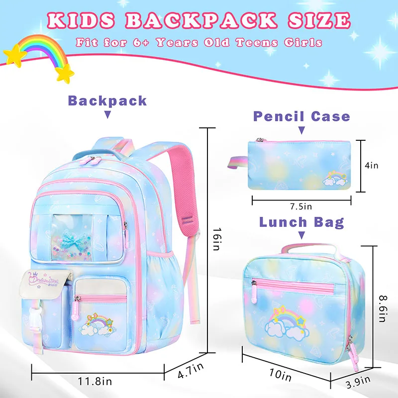 3 pçs mochilas do miúdo meninas mochila escolar com almoço saco de lápis bonito viagem escola bookbag natal crianças presente