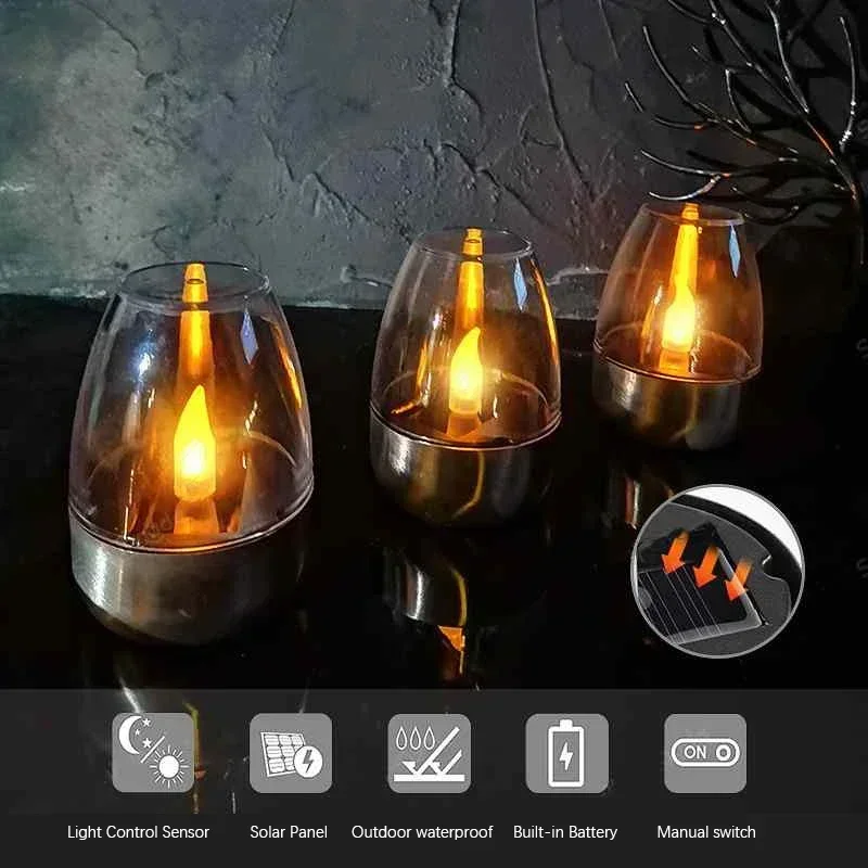 LED 태양 양초 빛 Flameless 충전식 야간 조명 웨딩 파티 정원 장식 야외 방수 태양 양초 램프