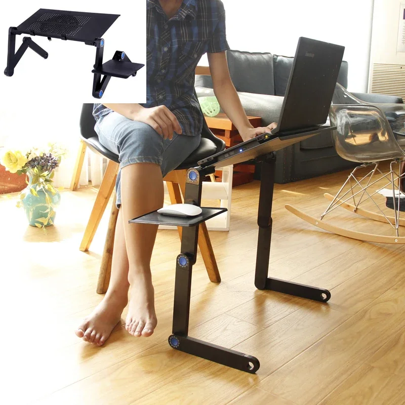 Regulowany stojak na biurko na laptopa Wentylator chłodzący Przenośne ergonomiczne biurko Lapdesk do łóżka Sofa PC Stół do notebooka Biurko z podkładką pod mysz Aluminium